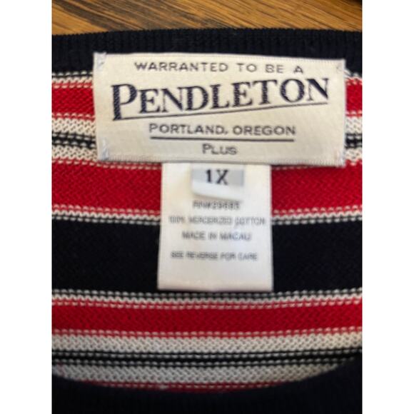 Vintage Pendleton Mercerized Cotton Stripe Tee Red white Navy-1X - Picture 3 of 5